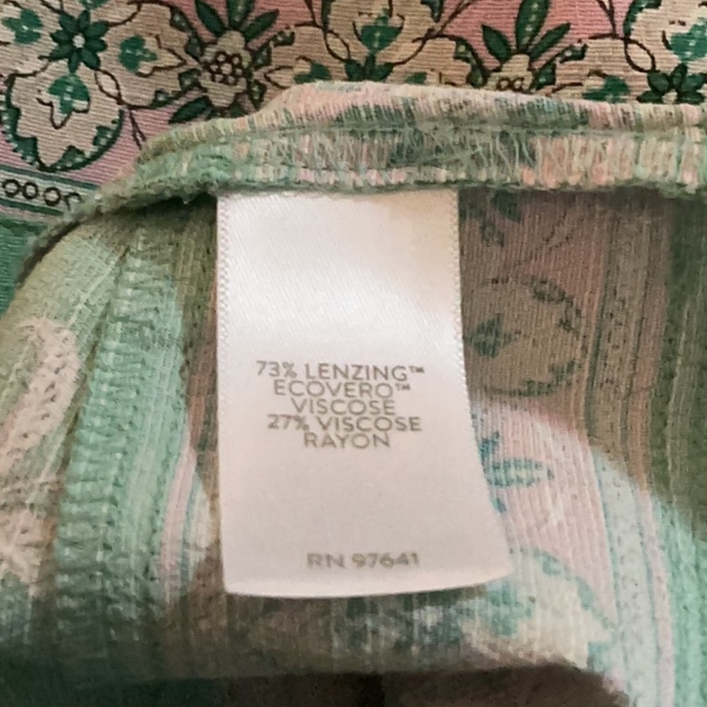J Jill Knee Length Dress Lovely Jacobean Print of Mint Green and Soft Pink - Picture 9 of 10